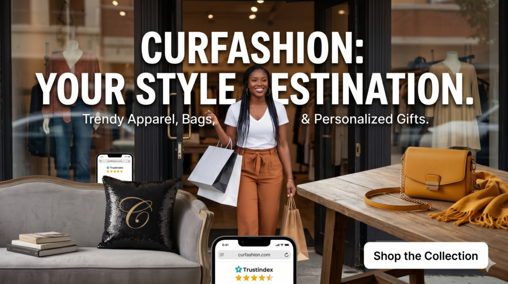 Curfashion Trinidad and Tobago hero fashion banner with a model with shopping bags in a store