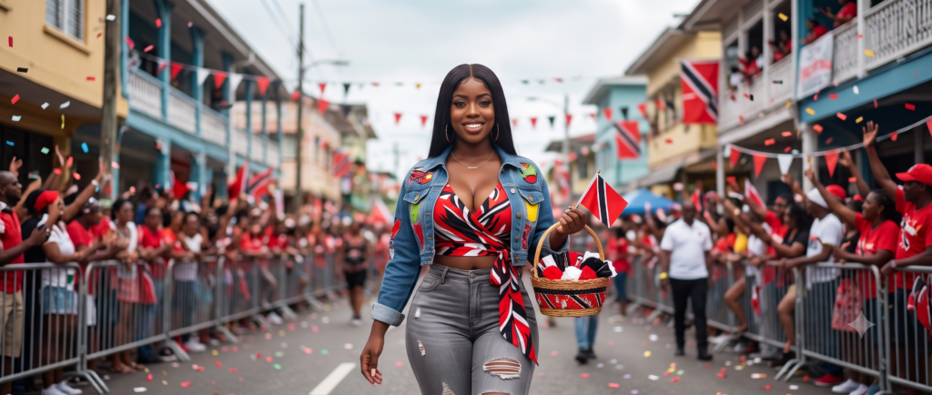 Curfashion model holding a trinidad and Tobago small fag for Independence day
